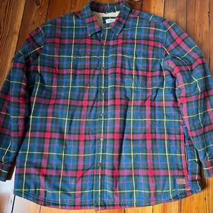 LL Bean Sherpa Lined Scotch Plaid Shirt Mens 2XL XXL Red Green Button Up Outdoor
